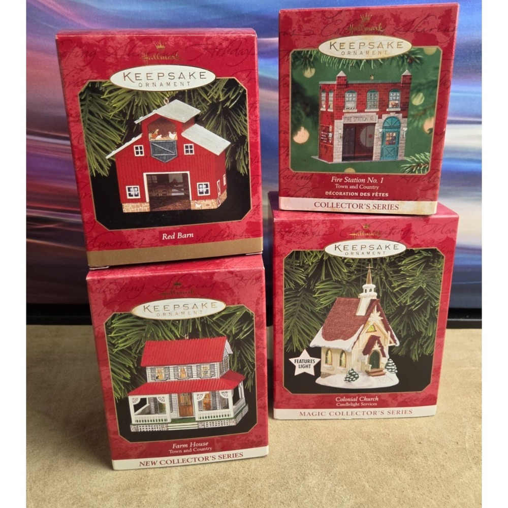 Lot of 4 HALLMARK Keepsake Ornaments, Town&Country, Candlelight Series - Vintage